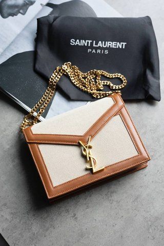 Женская сумка на цепочке Yves Saint Laurent / Ив Сен Лоран, из натуральной кожи, бежево-коричневая, Китай #art0398-645012 фото
