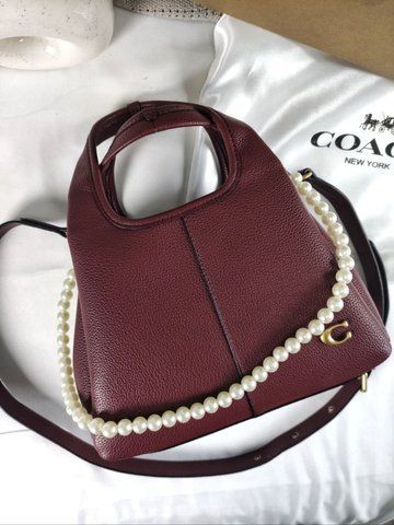Женская сумка-хобо Coach / Коуч Lana, с короткой ручкой, ремешком и металлической застежкой, бордовая, Китай 012294-1136762 фото