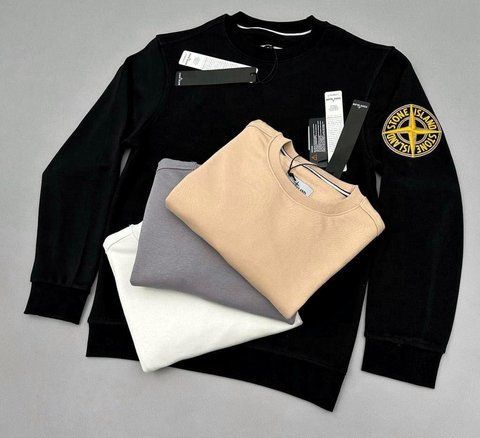 Мужской свитшот Stone Island / Стоун Айленд, трехнитка, демисезон, бежевый, Турция SwiatSI014 фото