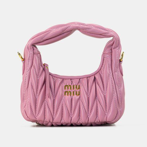 Жіноча сумка-хобо Miu Miu / Міу Міу, з натуральної шкіри, стьобана фактура і м&rsquo;який корпус, рожева, Китай #art0531-1192869 фото