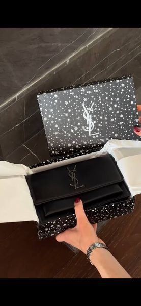 Женская сумка Saint Laurent / Сен Лоран Sunset среднего формата, кожаная, черная, Китай pr08921 - S03038-1303389 фото