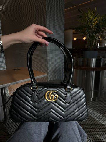 Женская сумка с ручками Gucci / Гуччи Marmont среднего формата, с золотистой фурнитурой, черная, Китай g0799 - S07027-1035305 фото