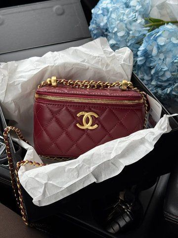 Жіноча сумка-кейс Chanel / Шанель Classic Pearl Crush, шкіряна, із золотистою фурнітурою, червона, Китай pr2904 - S02093-1365306 фото