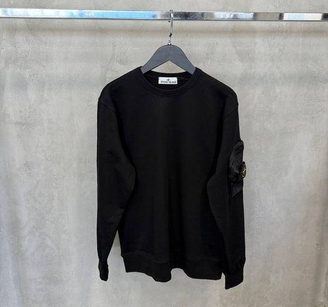 Мужской свитшот Stone Island / Стоун Айленд, трехнитка, с воротником-стойкой, демисезон, черный, Турция SwiatSIn010 фото