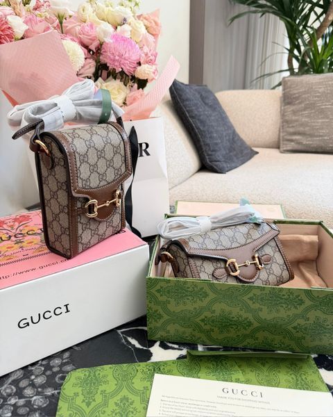Женская сумка Gucci / Гуччи Horsebit 1955, из канваса, коричневая, для повседневного ношения, Китай 1609-1754950 фото