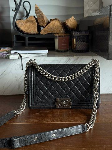 Жіноча сумка Chanel / Шанель Boy середнього формату, шкіряна, із сріблястою фурнітурою, чорна, Китай pr2913 - S02020-1146814 фото