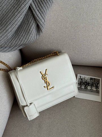 Женская сумка Saint Laurent / Сен Лоран Sunset среднего формата, кожаная, белая, Китай pr08512 - S03042-636042 фото