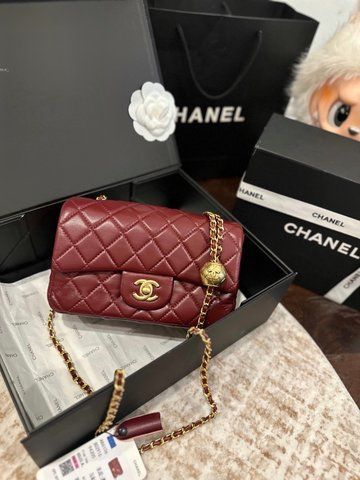 Жіноча сумка на плече Chanel / Шанель Mini Flap, зі шкіри ягняти, бордова, для повсякденного носіння, Китай 7889-1265340 фото
