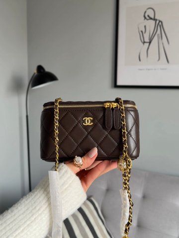 Жіноча сумка-кейс Chanel / Шанель Classic Pearl Crush, шкіряна, із золотистою фурнітурою, коричнева, Китай pr2080 - S02100-982883 фото