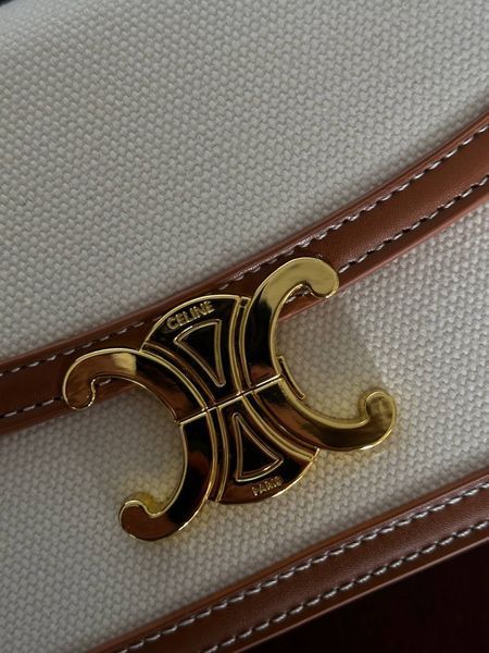 Женская сумка Celine / Селин Teen Triomphe, из текстиля и кожи, коричнево-бежевая, Китай pr0037 - S10012-726433 фото