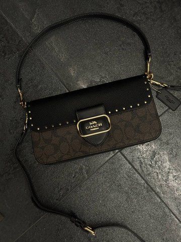 Женская сумка на плечо Coach / Коуч Morgan, с черными акцентами, с декоративными заклепками, коричневая, Китай pr23334 - S01031-762493 фото