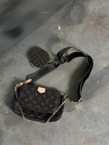 Женская сумка-пошет Louis Vuitton / Луи Виттон Multi Pochette, с зелеными акцентами, коричневая, Китай pr01221 - S04034-549927 фото