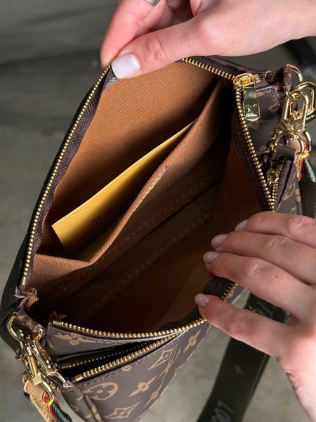 Женская сумка-пошет Louis Vuitton / Луи Виттон Multi Pochette, с зелеными акцентами, коричневая, Китай pr01221 - S04034-549927 фото