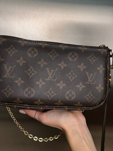 Женская сумка-пошет Louis Vuitton / Луи Виттон Multi Pochette, с зелеными акцентами, коричневая, Китай pr01221 - S04034-549927 фото