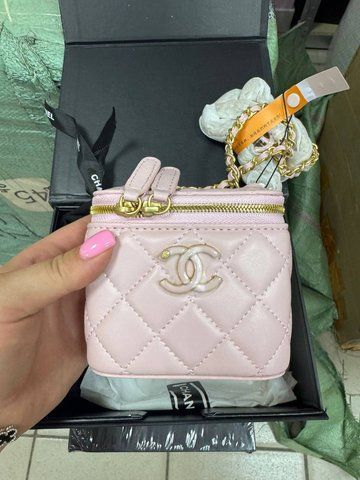 Жіноча сумка-кейс Chanel / Шанель Classic Pearl Crush міні, шкіряна, компактна, пудрова, Китай pr3802 - S02002-1216468 фото