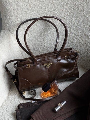 Женская сумка с ручками Prada / Прада среднего формата, кожаная, большая, коричневая, Китай pr00115 - S14005-1374258 фото