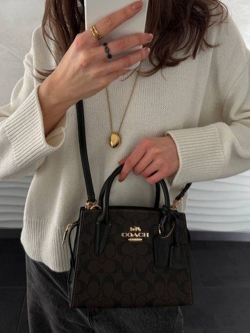 Жіноча сумка Coach / Коуч Andrea Carryall, з канвасу, з чорними акцентами, коричнева, Китай pr97034 - S01011-1078041 фото